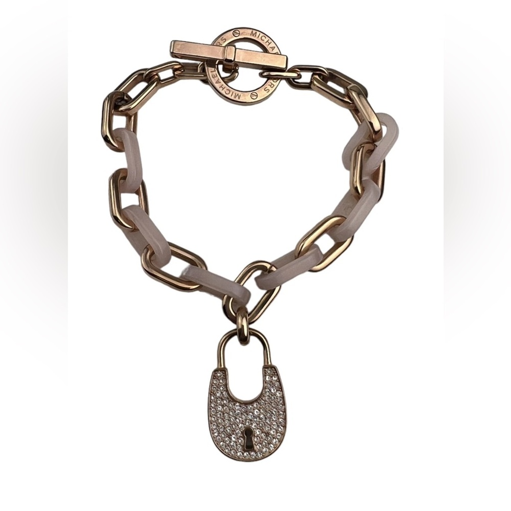 Michael Kors Heritage Pave Padlock Bracelet Rose Gold Tone Link 8"